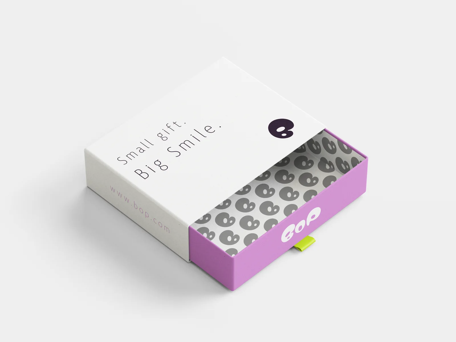 BOP gift box with an orchid drawer and the pattern inside