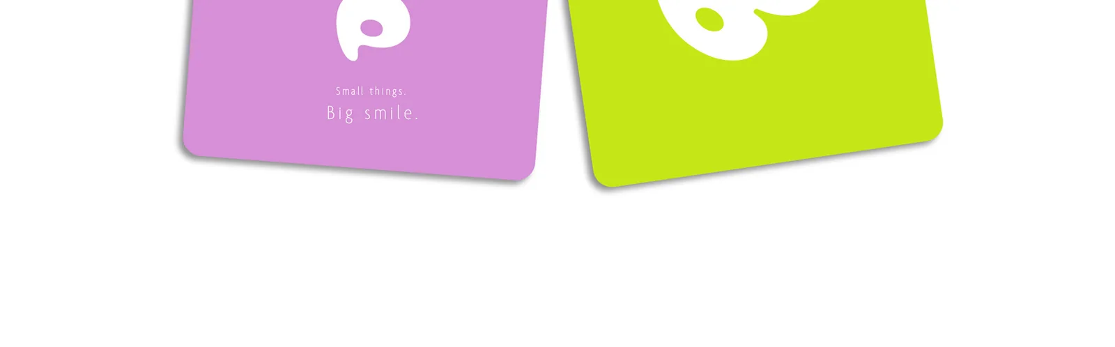 Orchid and lime brand cards with the logo letters.