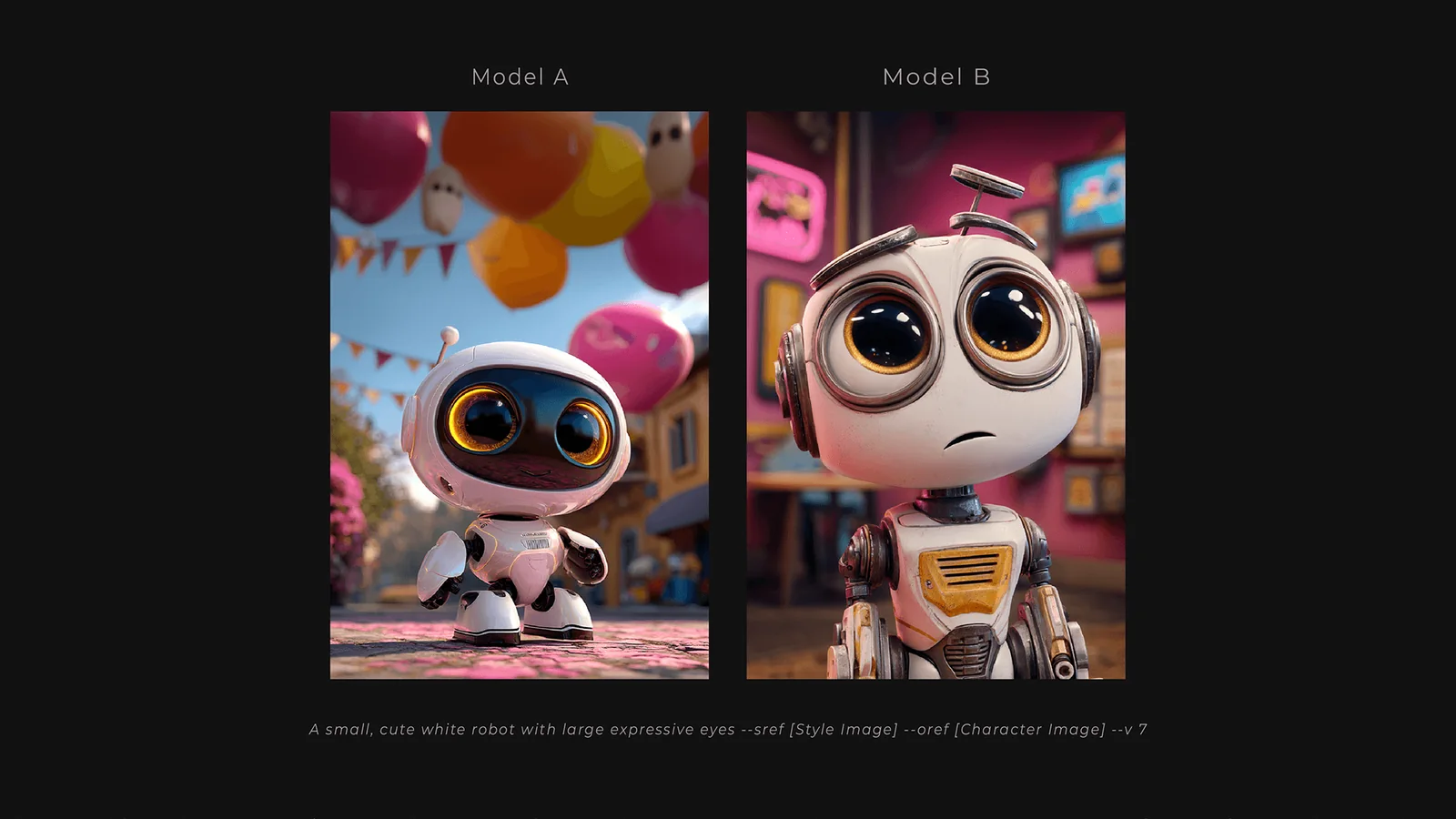 Model A and Model B side by side, generated with style and character references in Midjourney v7.