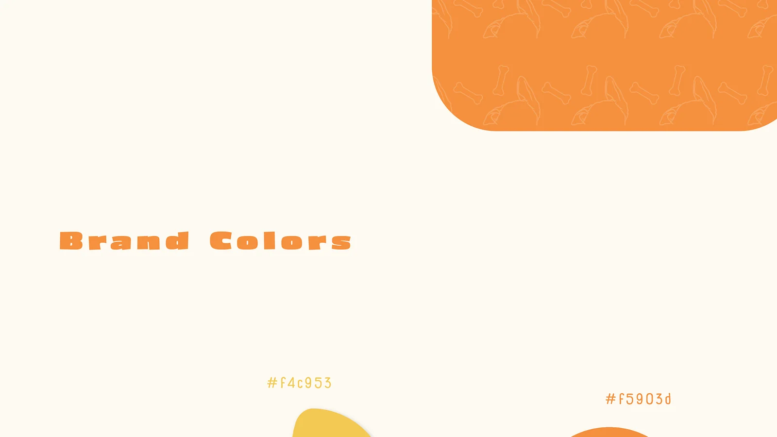 Brand colors: yellow #f4c953 and orange #f5903d, with the bone and ear pattern.