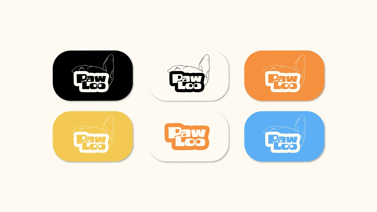 The PawLoo logo on black, white, orange, yellow and blue.