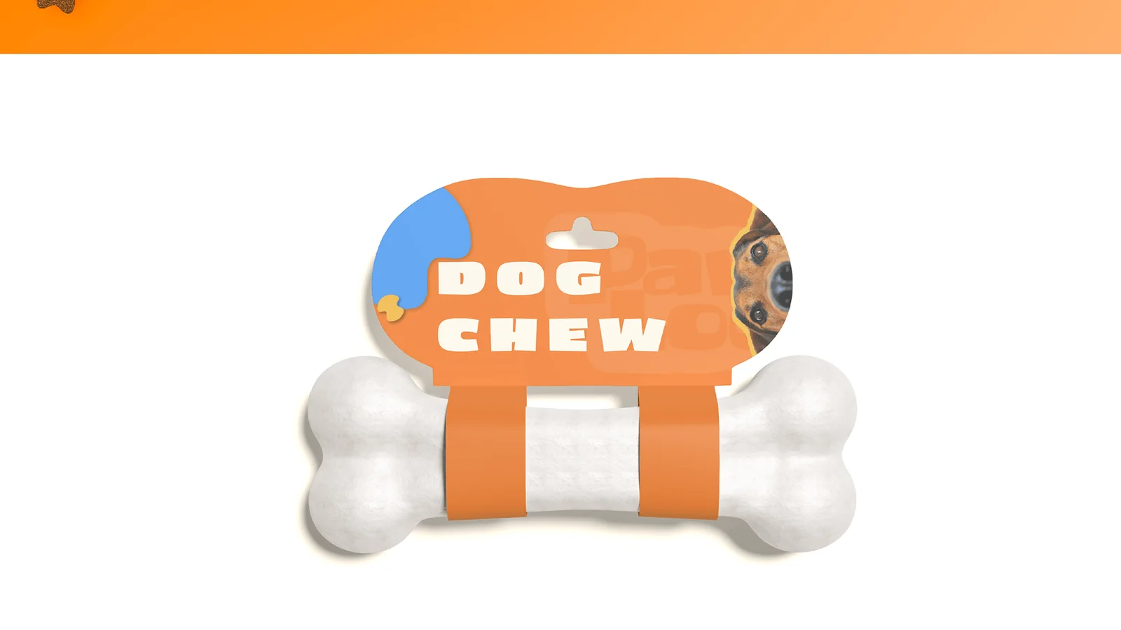 Dog Chew packaging: an orange PawLoo header card on a white bone.