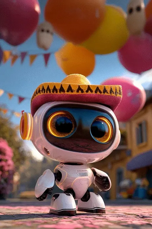 Chip, a small white robot in a sombrero